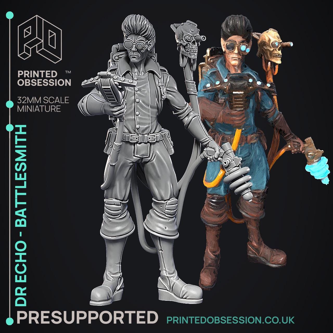 Ghast Busters | DnD Sci-fi Ghost Hunter Demon Human Miniature | 32mm / 75mm | by Printed Obsession