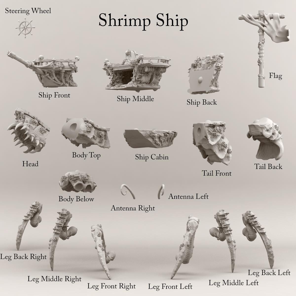 Undead Shrimp Pirates | DnD Skeletal Pirate Monster Miniature | 32mm | by PrintYourMonster