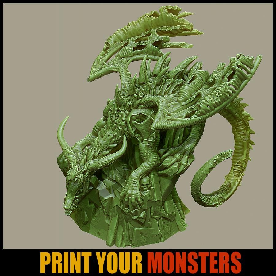 Zombie Dragon | DnD Undead Zombie Elemental Large Scale Miniature | 180mm | by PrintYourMonster