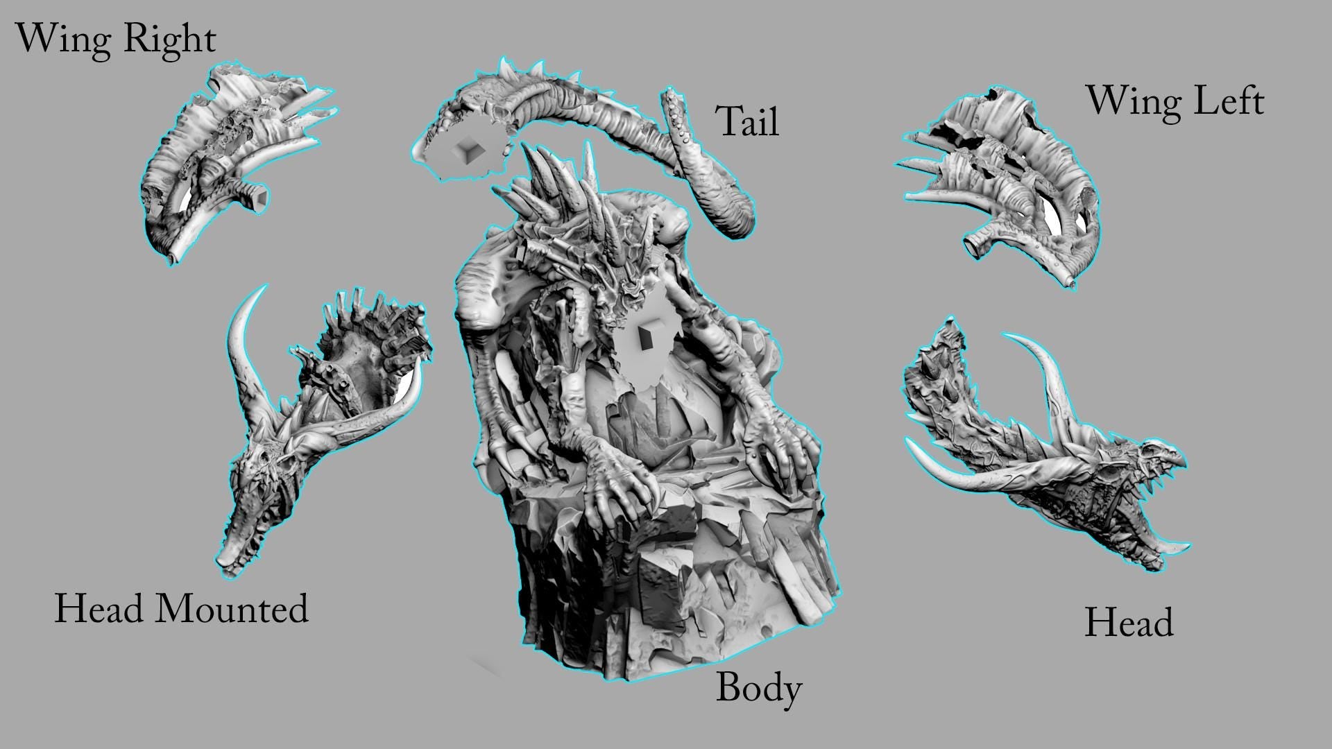 Zombie Dragon | DnD Undead Zombie Elemental Large Scale Miniature | 180mm | by PrintYourMonster