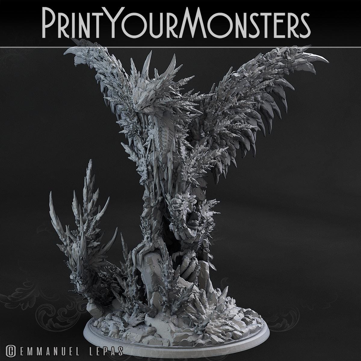 Hoarfrost Dragon | DnD Undead Zombie Elemental Large Scale Miniature | by PrintYourMonster