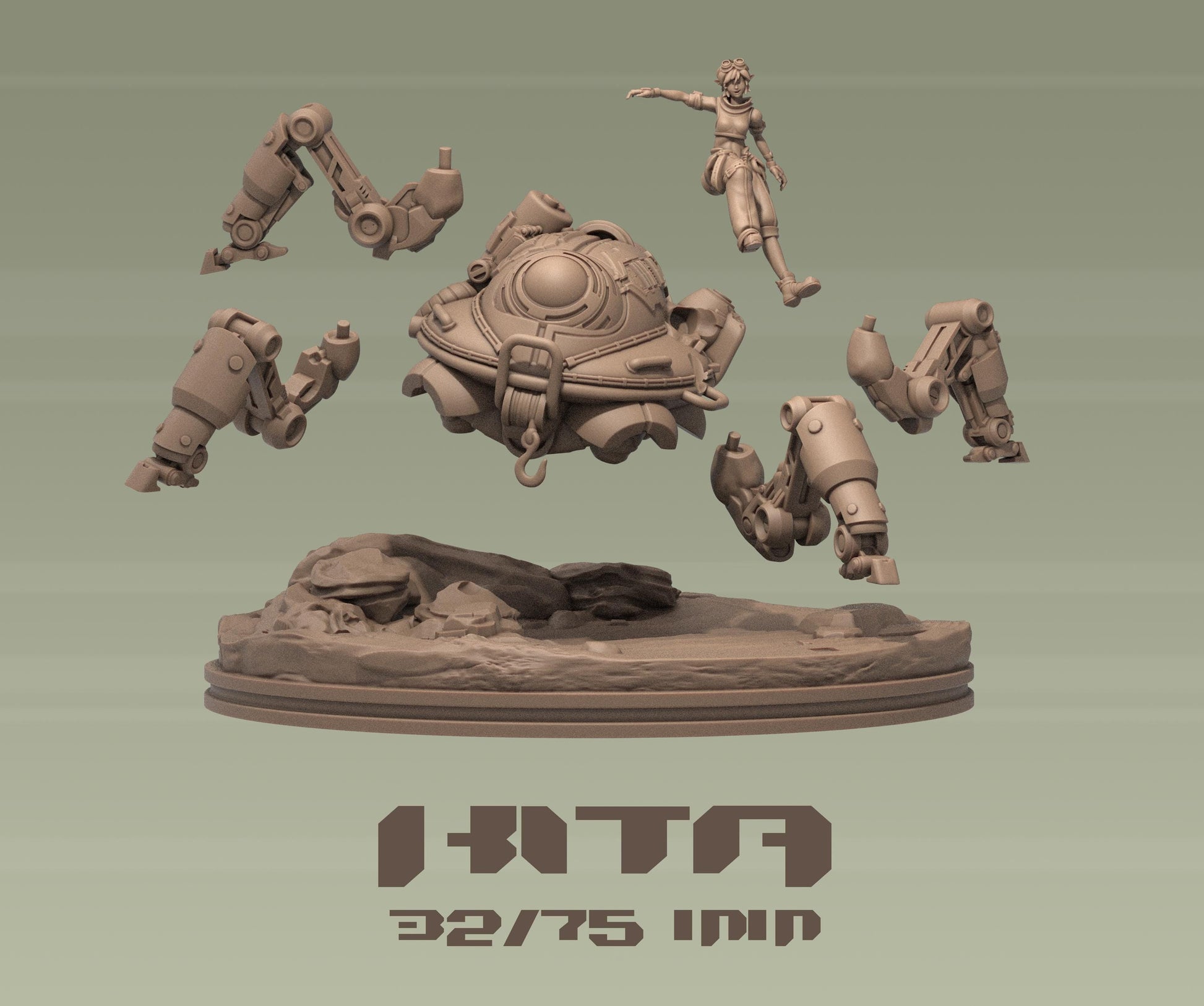 Kita | Female Mechanic Engineer Sci-fi Dune Rider | 32mm / 75mm | by Dungeons&Maidens