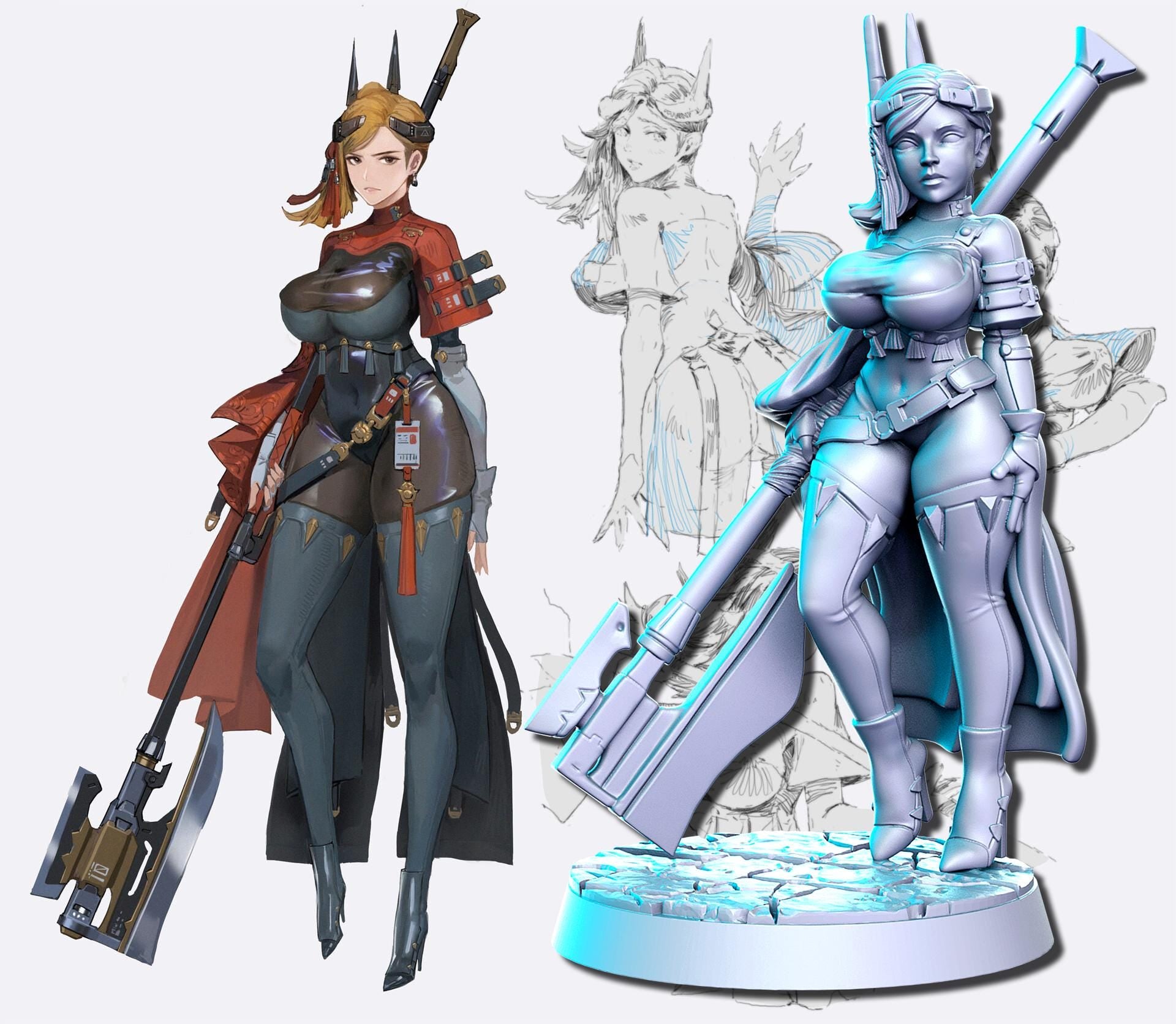 Gaia | DnD Scifi Amazon Warrior Pin-up Miniature | 40mm / 75mm | by RNEstudio