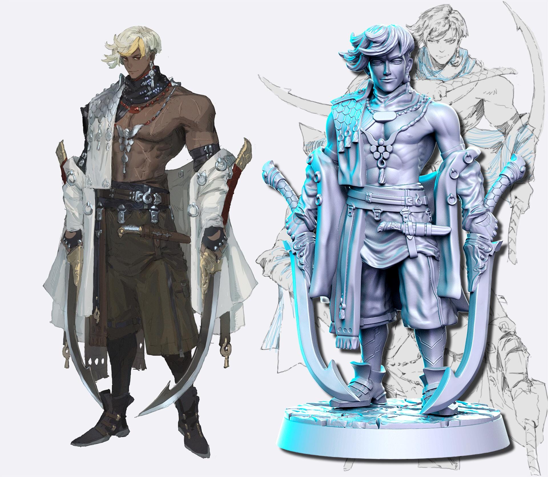 Prince Breen | DnD Fantasy Rogue Warrior Fighter 3D Printed Miniature | 40mm / 75mm | by RNEstudio