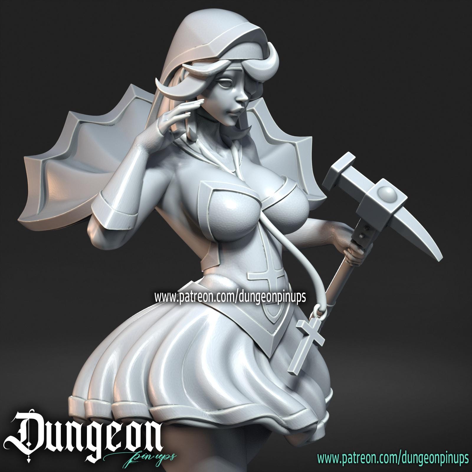 Nun With Chains | Female Pinup Dominatrix collectible Miniature | 40mm / 75mm | by RNEstudio