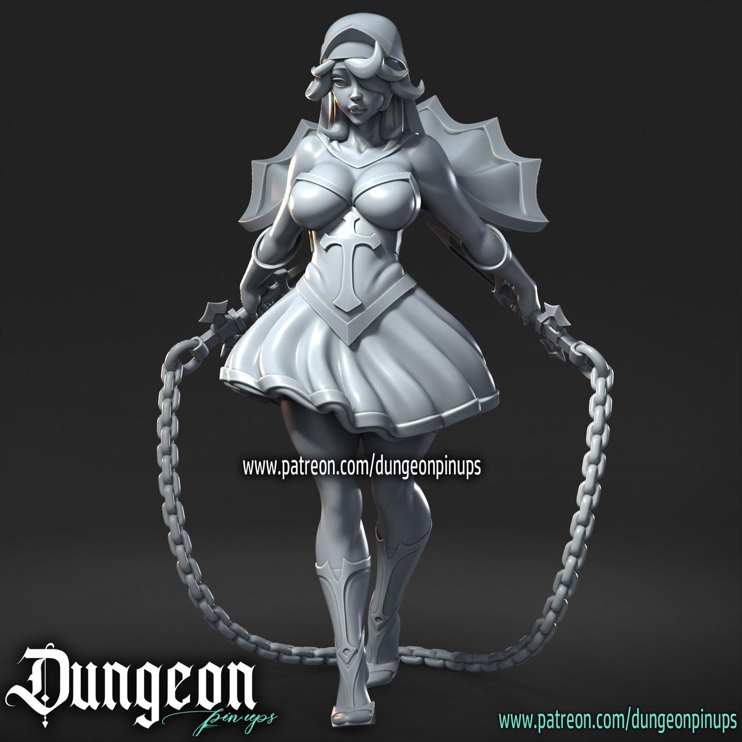 Nun With Chains | Female Pinup Dominatrix collectible Miniature | 40mm / 75mm | by RNEstudio