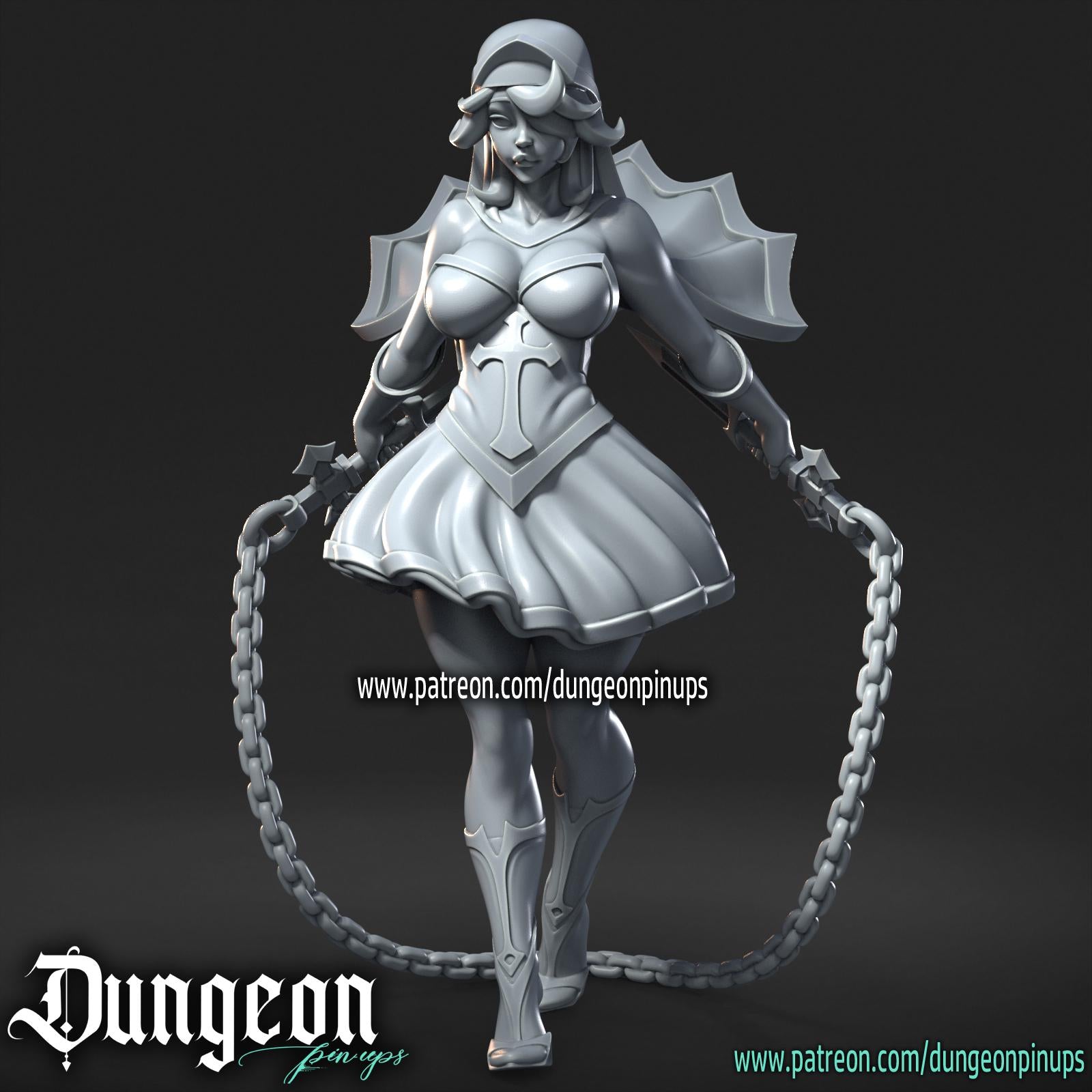 Nun With Chains | Female Pinup Dominatrix collectible Miniature | 40mm / 75mm | by RNEstudio