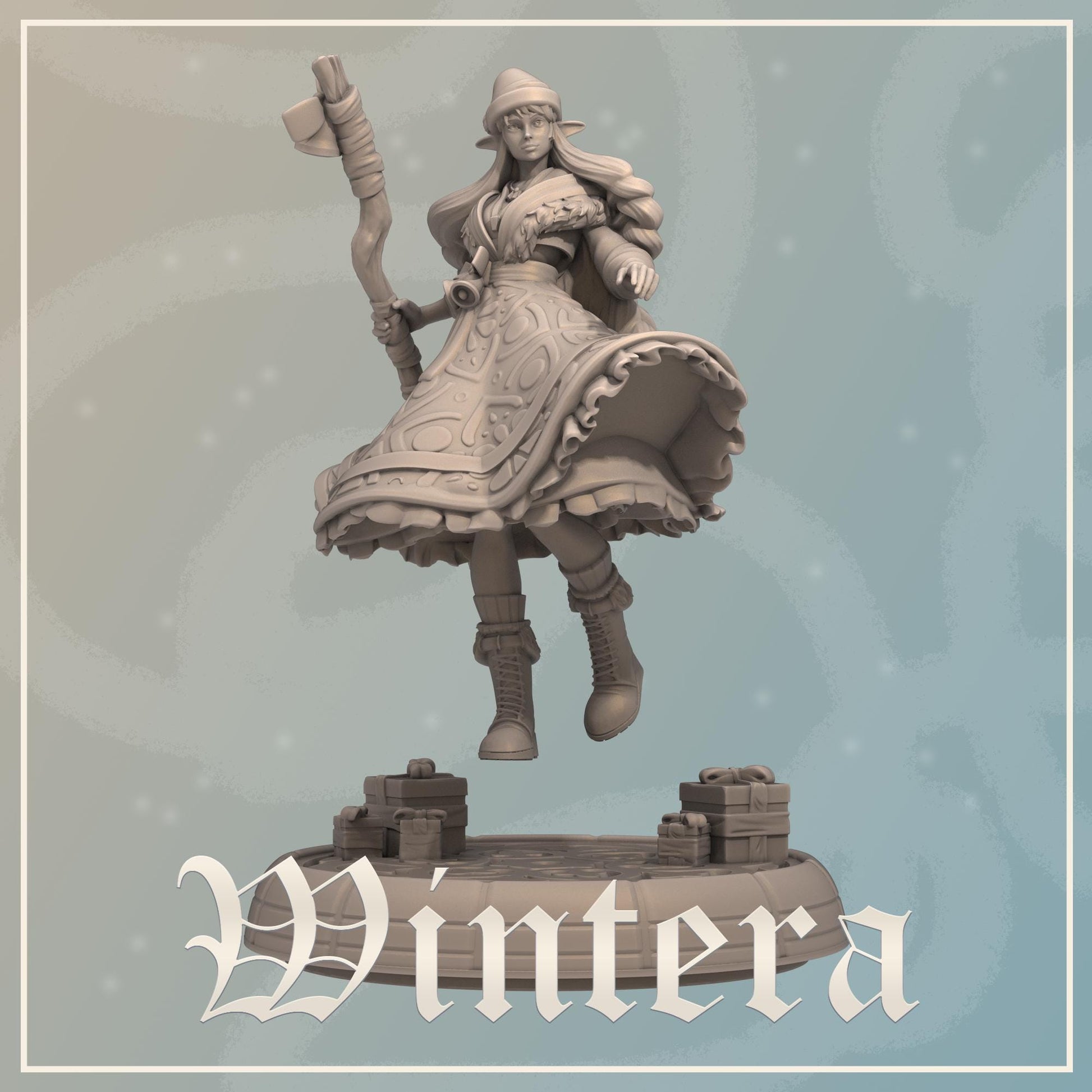 Wintera | Female Fantasy Christmas Elf Collectible Miniature | 32mm / 75mm | by Dungeons&Maidens