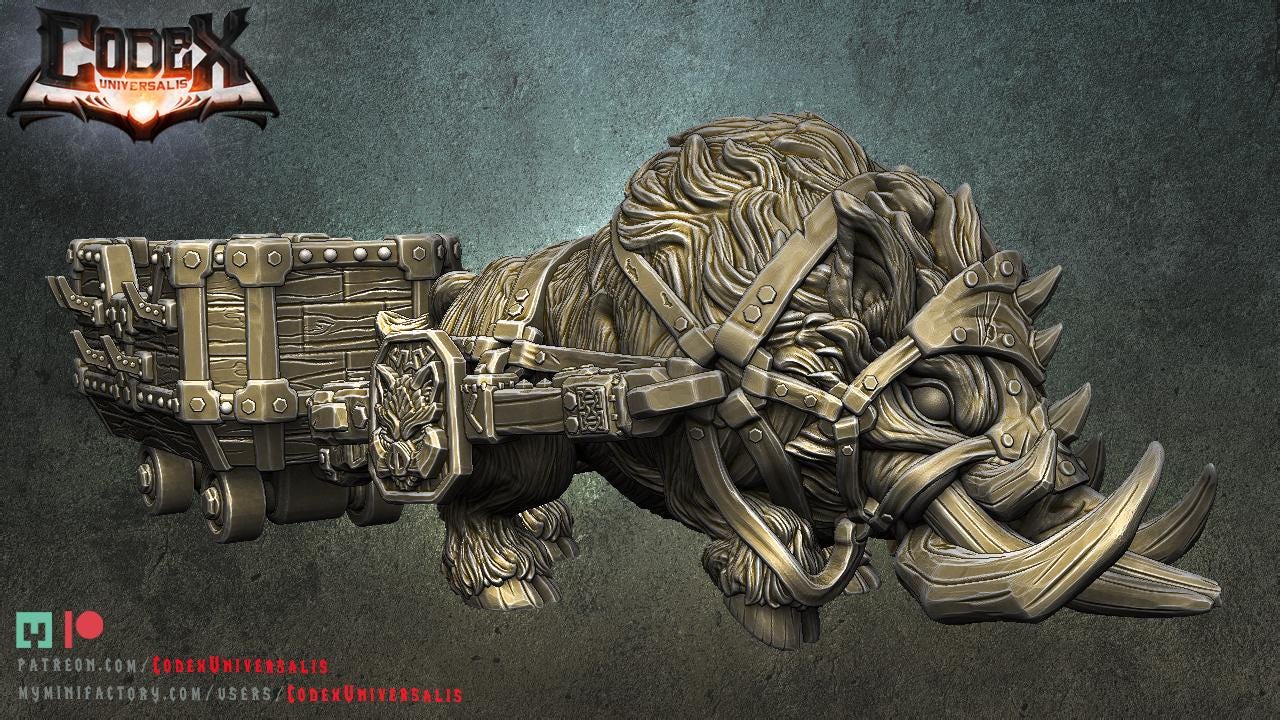 Boar Pulling Mine Cart | Fantasy Collectible Monster Miniature | by Codex Universalis