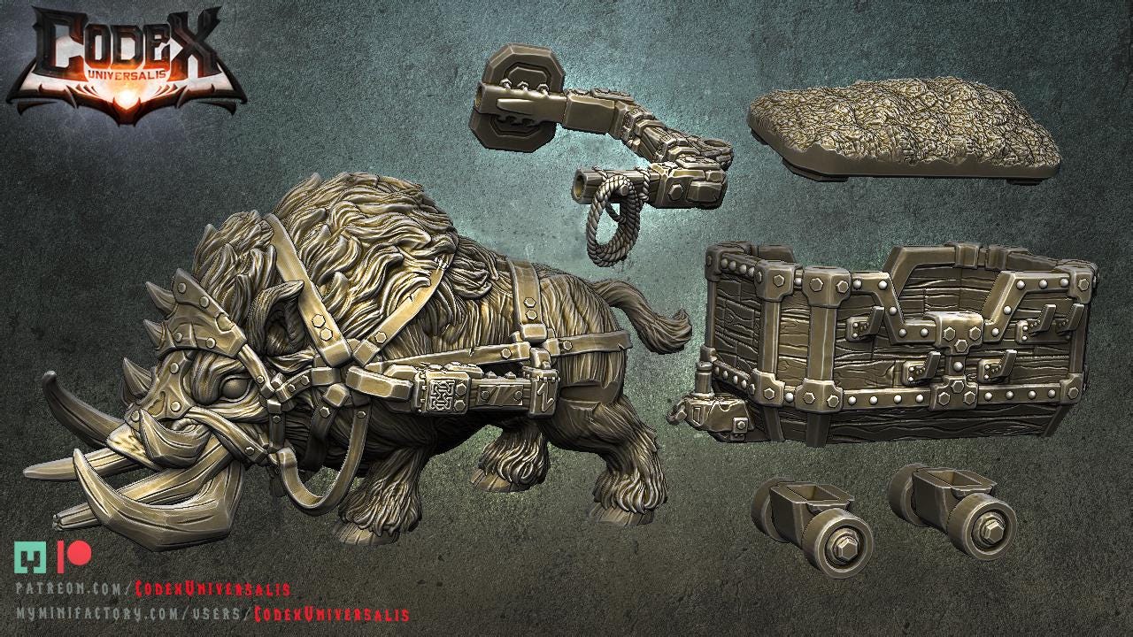 Boar Pulling Mine Cart | Fantasy Collectible Monster Miniature | by Codex Universalis