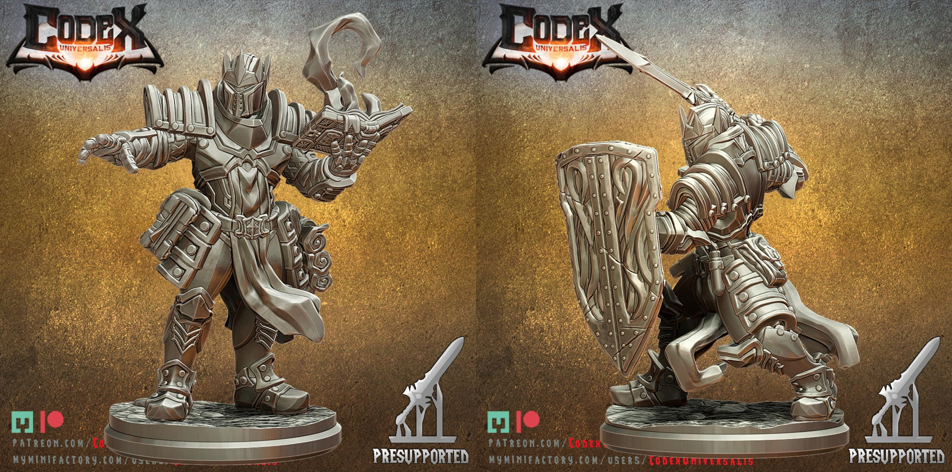Black Lion Knights | Fantasy DnD Human Knight Paladin Miniatures | 32mm / 75mm | by Codex Universalis