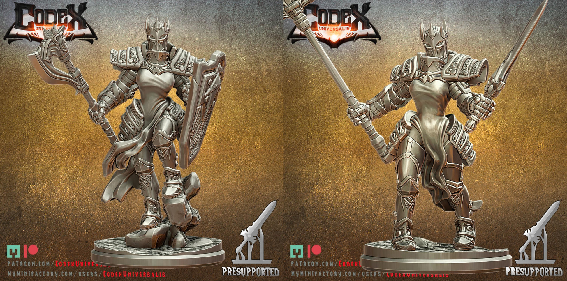 Black Lion Knights | Fantasy DnD Human Knight Paladin Miniatures | 32mm / 75mm | by Codex Universalis