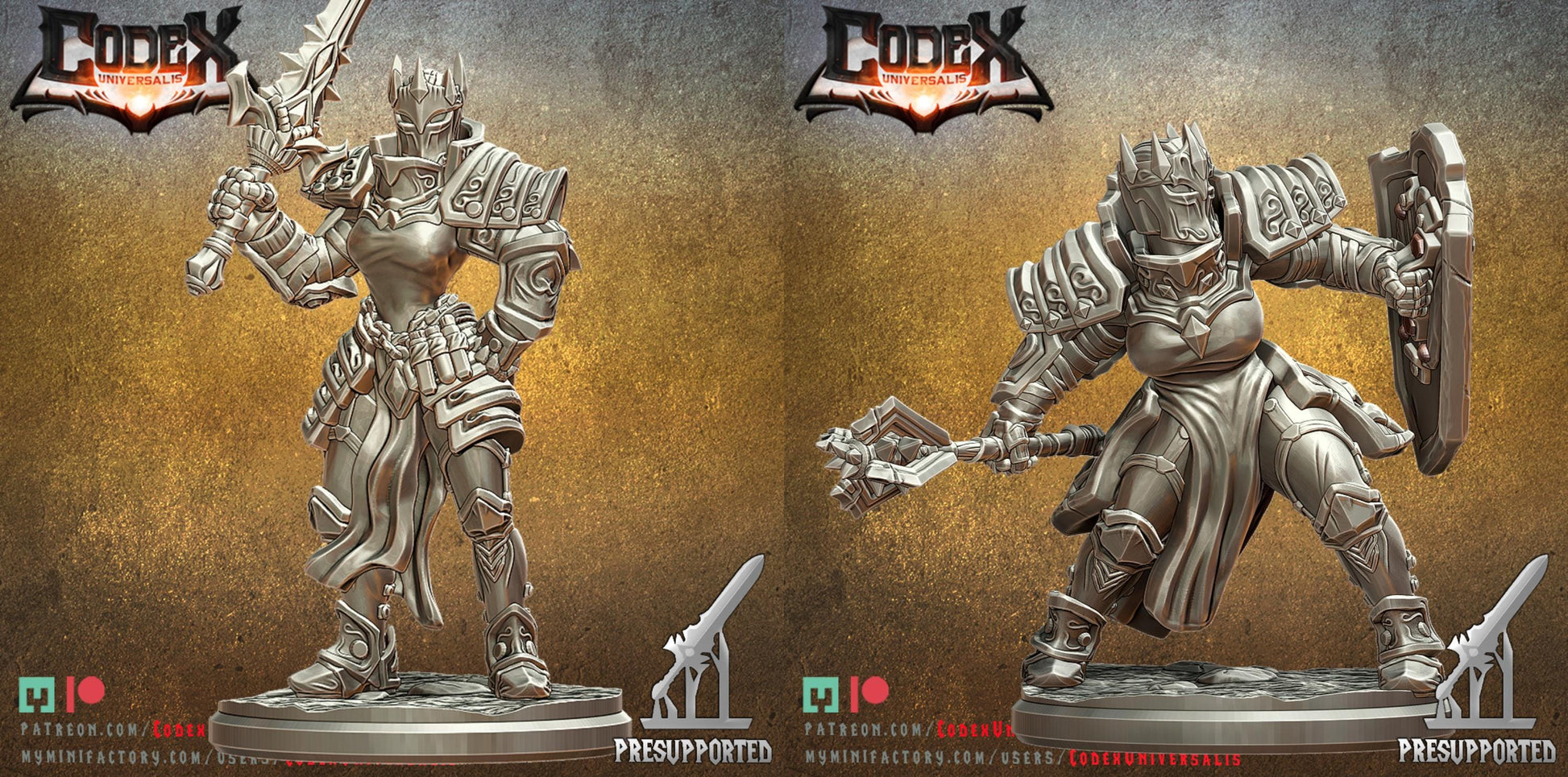 Black Lion Knights | Fantasy DnD Human Knight Paladin Miniatures | 32mm / 75mm | by Codex Universalis