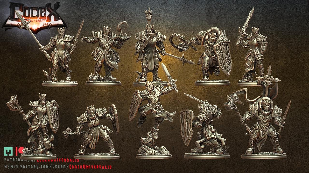 Black Lion Knights | Fantasy DnD Human Knight Paladin Miniatures | 32mm / 75mm | by Codex Universalis