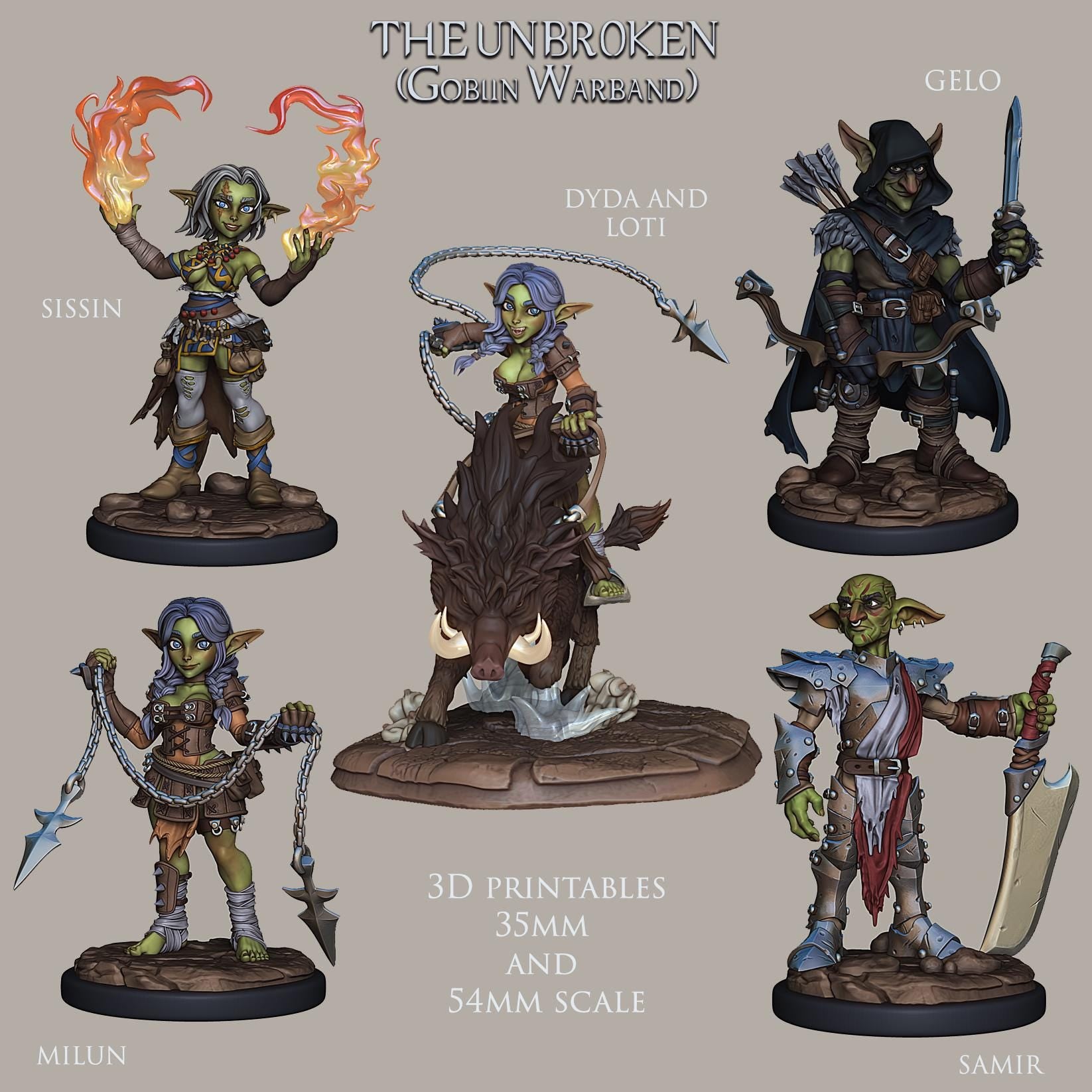 The Unbroken, Goblin Warband | Fantasy Goblin Monster Collectible Miniatures | 35mm / 75mm | by RoninArtsWorkshop