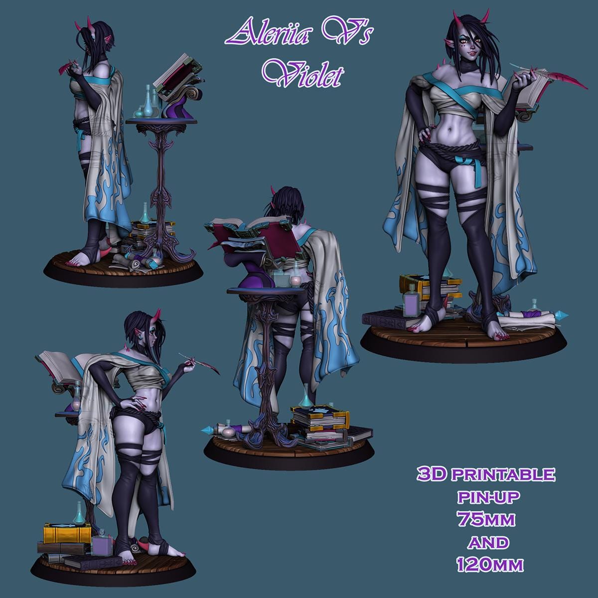 Violet | Female Fantasy Oni Alchemist Collectible Pin-up Miniature | 75mm | by RoninArtsWorkshop