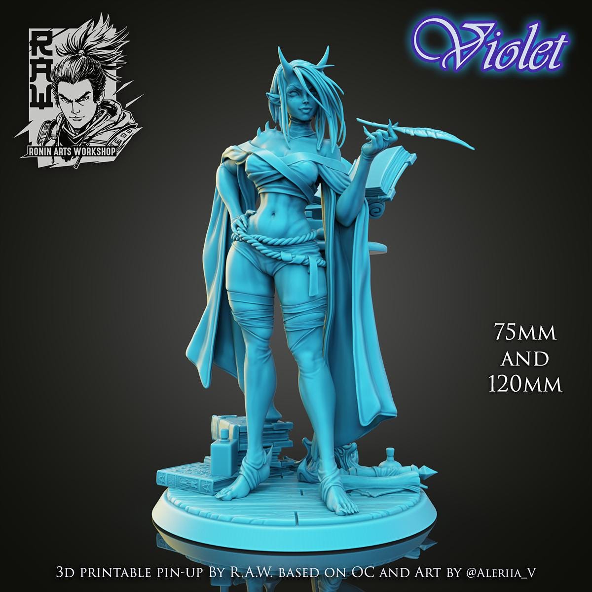 Violet | Female Fantasy Oni Alchemist Collectible Pin-up Miniature | 75mm | by RoninArtsWorkshop