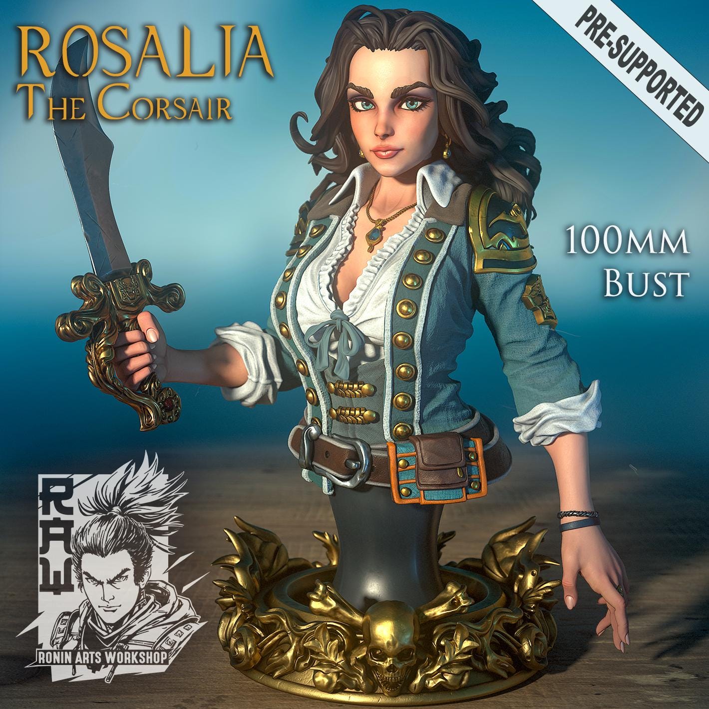 Rosalia the Corsair Bust | Fantasy Female Pirate Collectible 3D Printed Miniature | by RoninArtsWorkshop