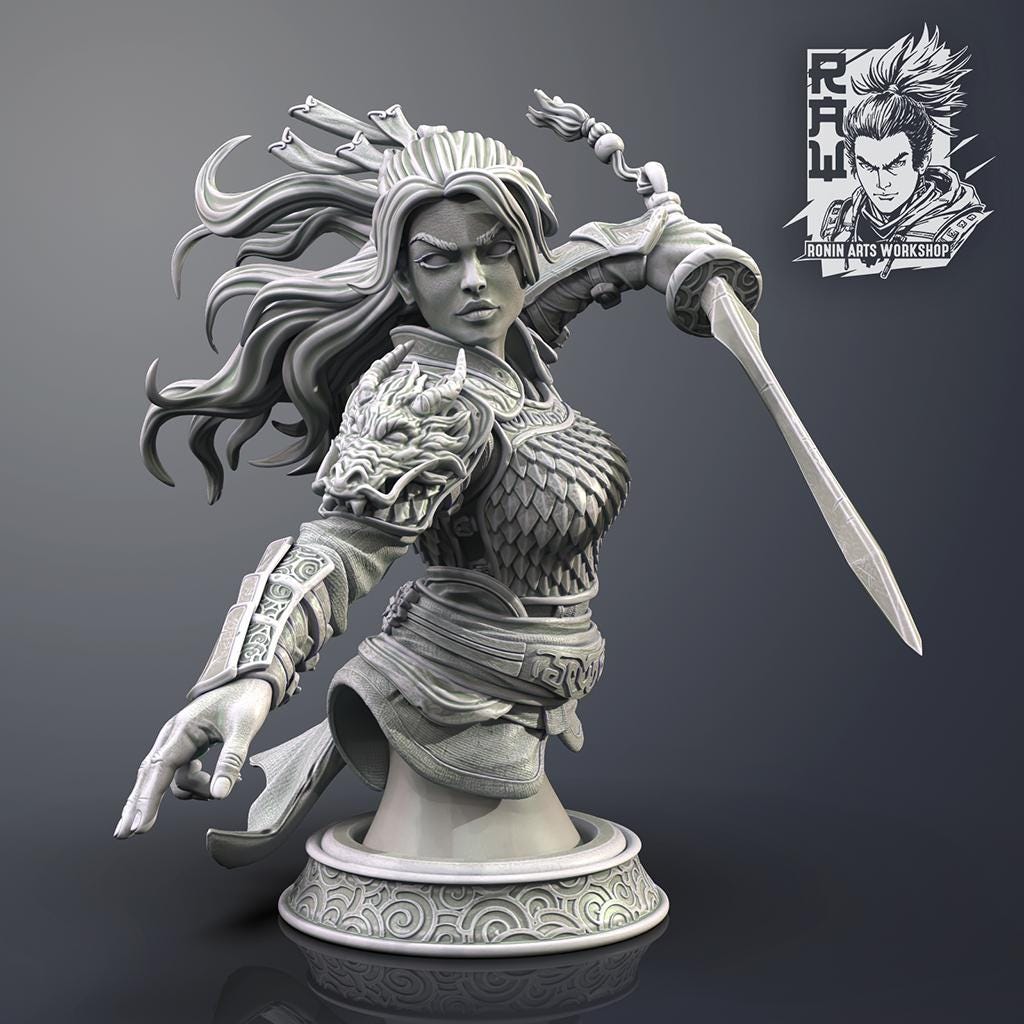 Wen Bust | Fantasy Female Warrior Collectible 3D Printed Miniature | by Ronin Arts Workshop