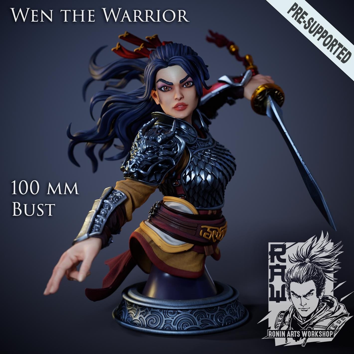 Wen Bust | Fantasy Female Warrior Collectible 3D Printed Miniature | by Ronin Arts Workshop