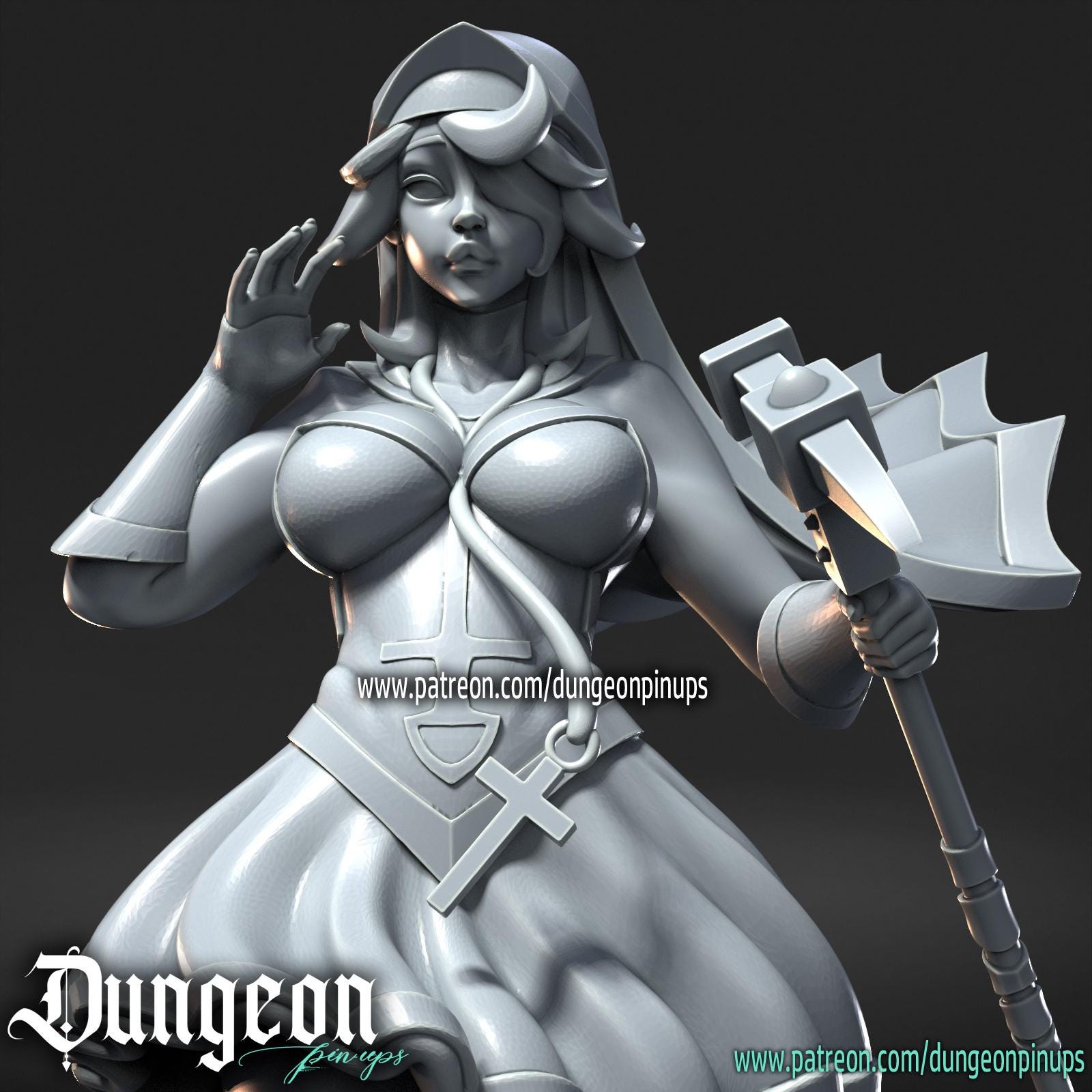 Nun With Chains | Female Pinup Dominatrix collectible Miniature | 40mm / 75mm | by RNEstudio