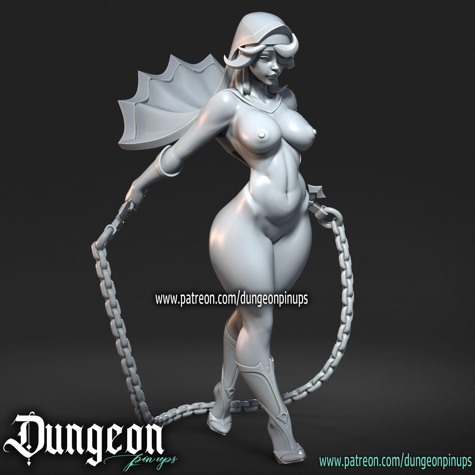Nun With Chains | Female Pinup Dominatrix collectible Miniature | 40mm / 75mm | by RNEstudio