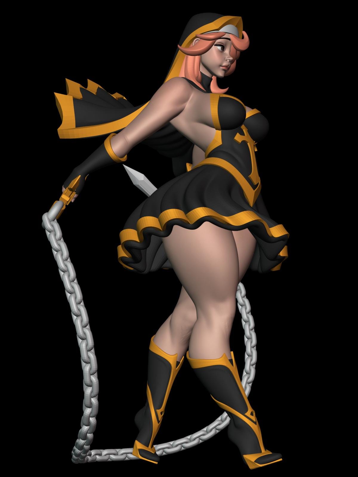 Nun With Chains | Female Pinup Dominatrix collectible Miniature | 40mm / 75mm | by RNEstudio