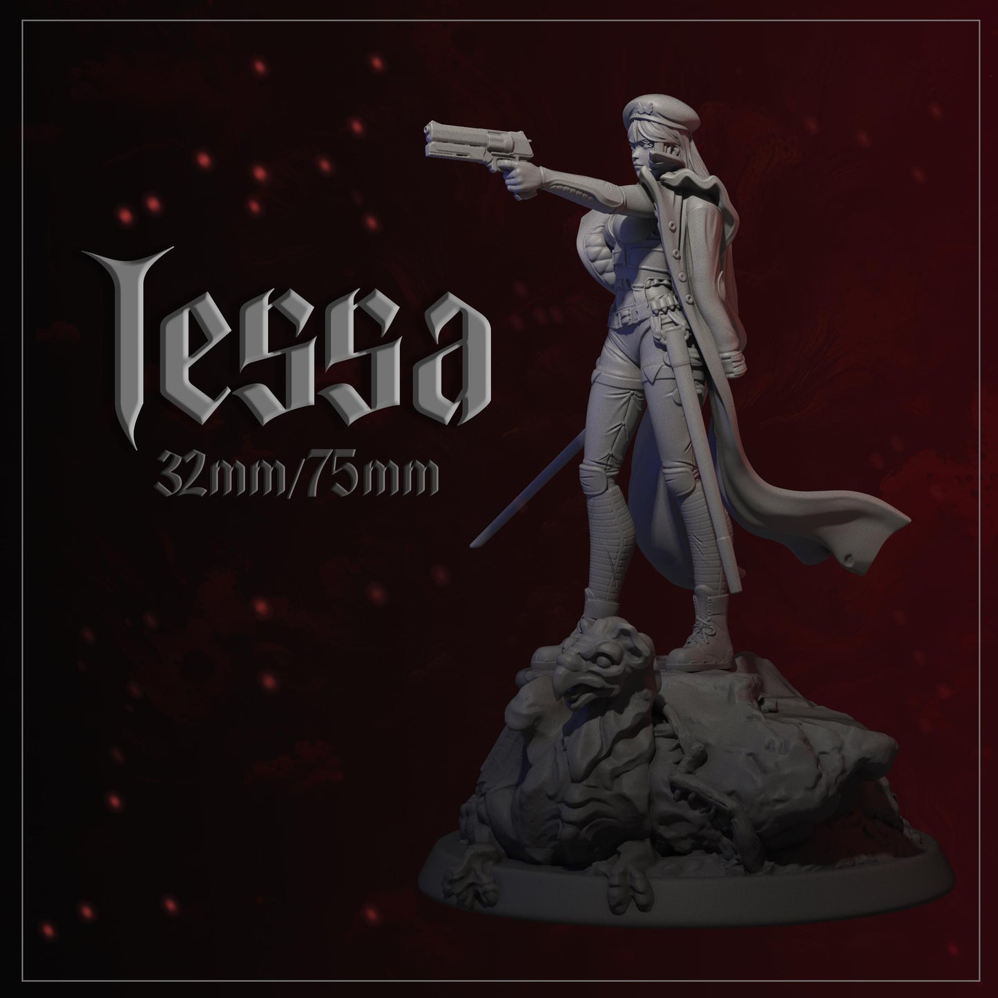 Tessa | Female Sci-fi Soldier Commander Collectible Miniature | 32mm / 75mm | by Dungeons&Maidens
