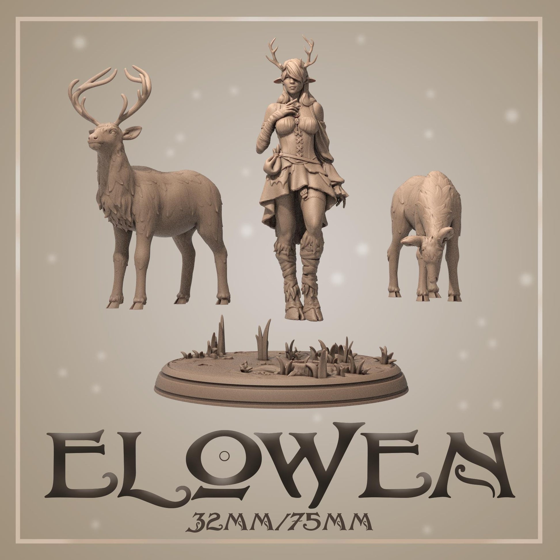 Elowen | Female Satyr Tamer Collectible Miniature | 32mm / 75mm | by Dungeons&Maidens