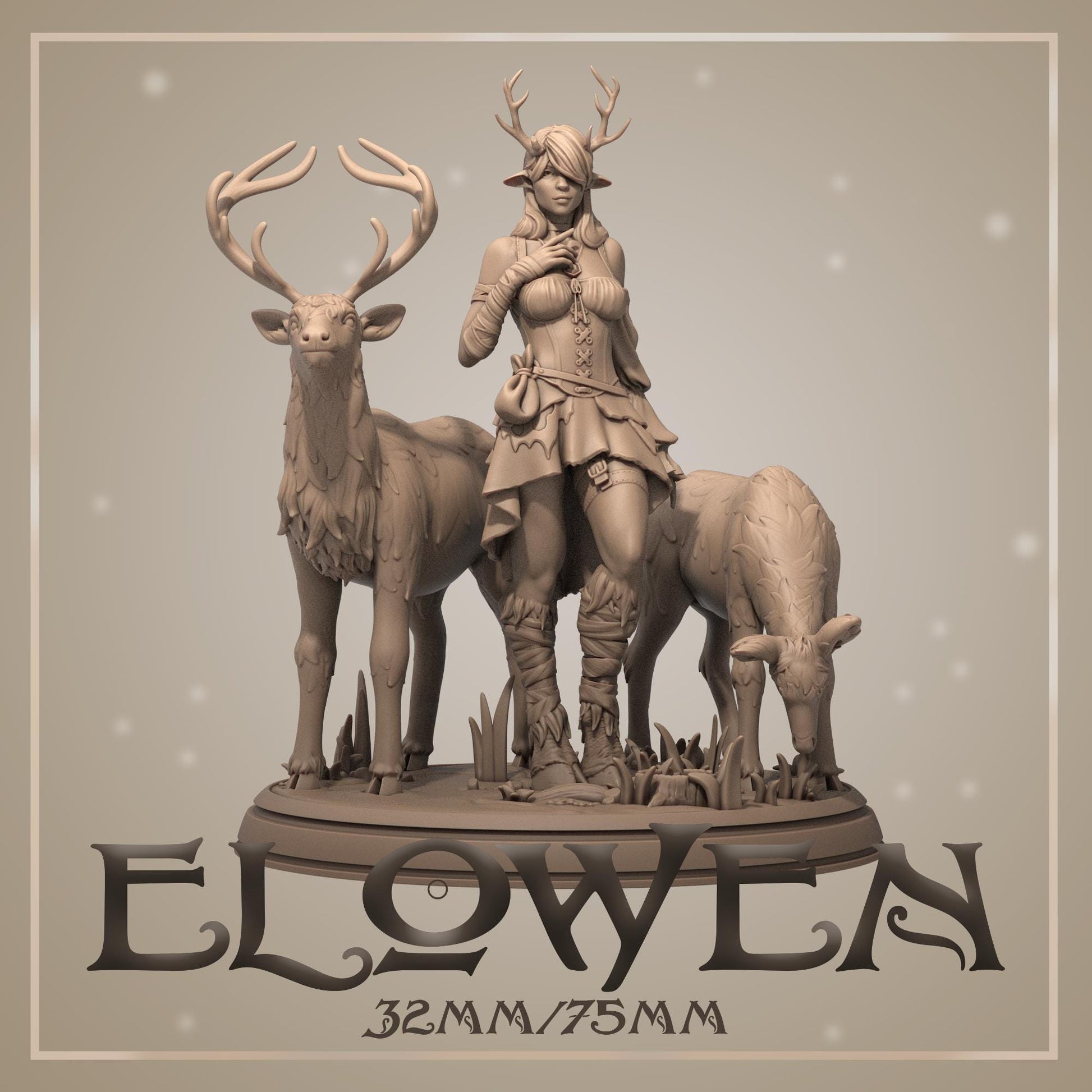Elowen | Female Satyr Tamer Collectible Miniature | 32mm / 75mm | by Dungeons&Maidens