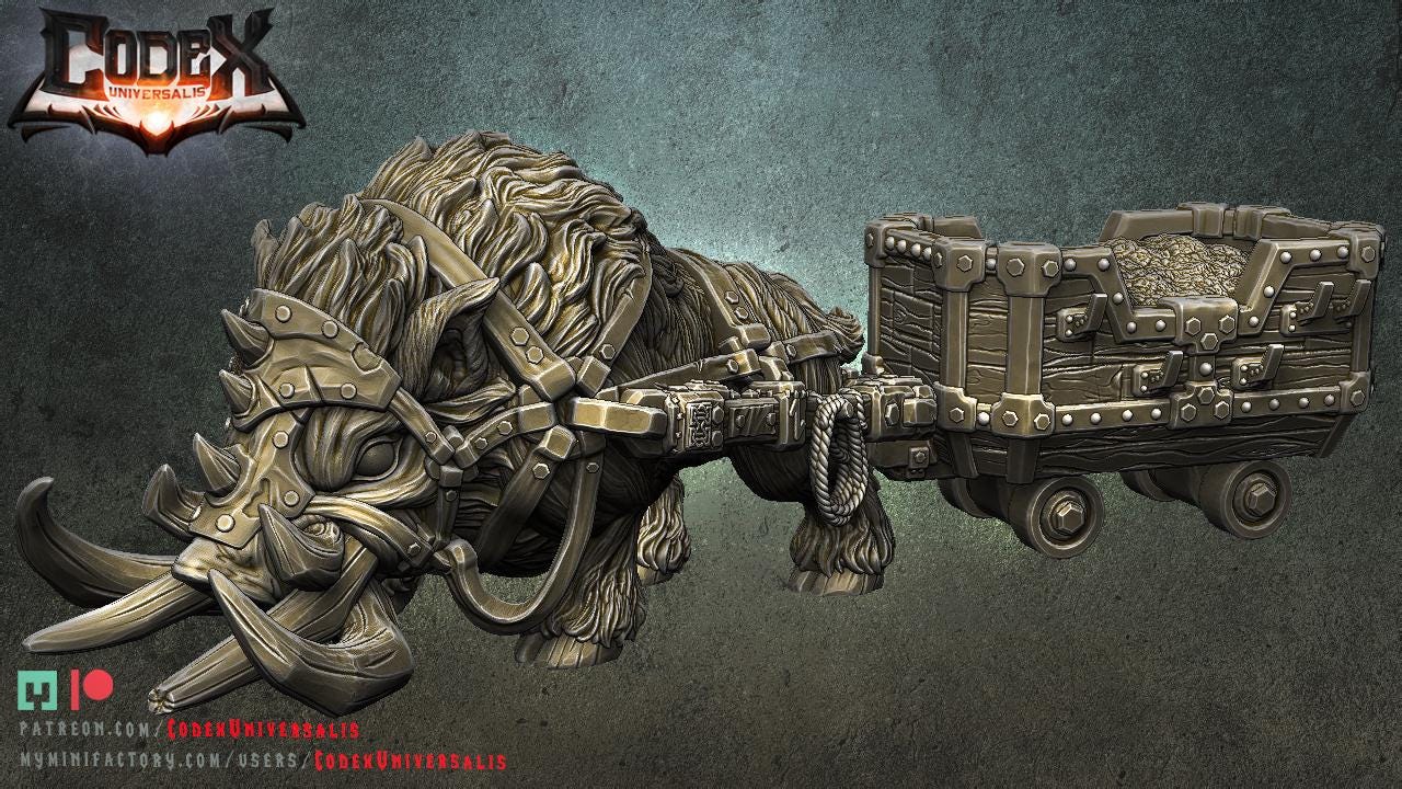 Boar Pulling Mine Cart | Fantasy Collectible Monster Miniature | by Codex Universalis