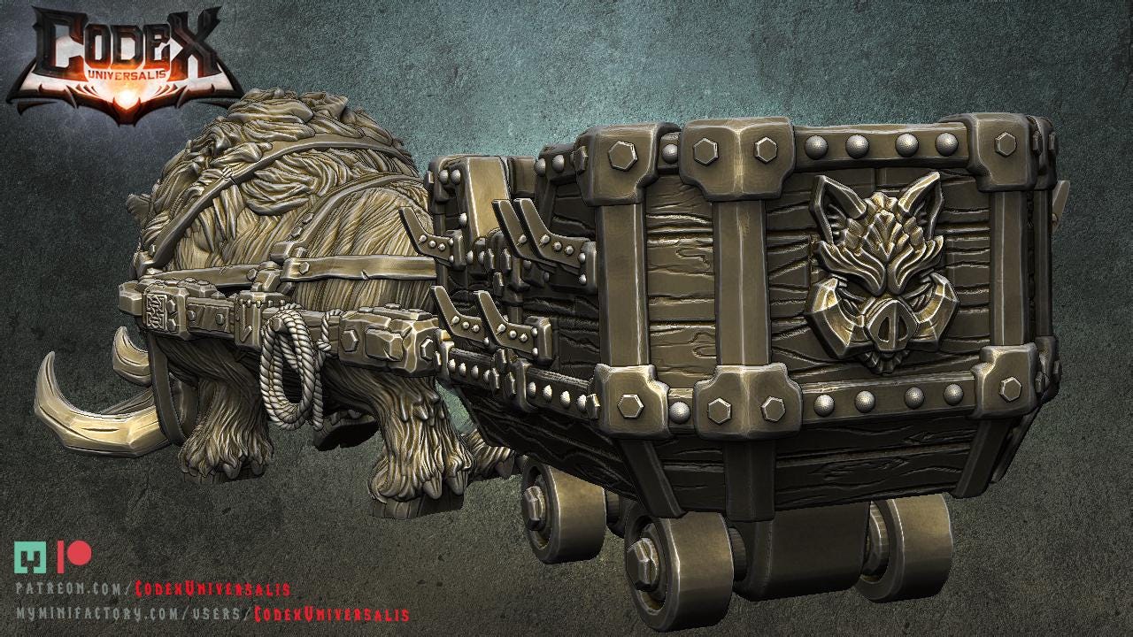 Boar Pulling Mine Cart | Fantasy Collectible Monster Miniature | by Codex Universalis