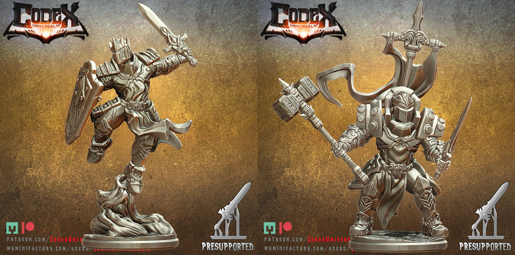 Black Lion Knights | Fantasy DnD Human Knight Paladin Miniatures | 32mm / 75mm | by Codex Universalis