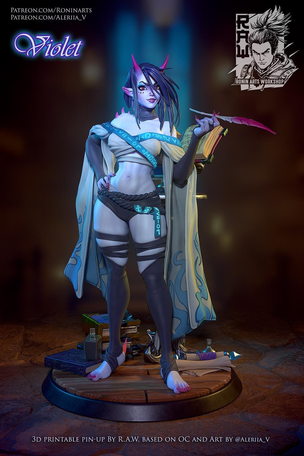 Violet | Female Fantasy Oni Alchemist Collectible Pin-up Miniature | 75mm | by RoninArtsWorkshop