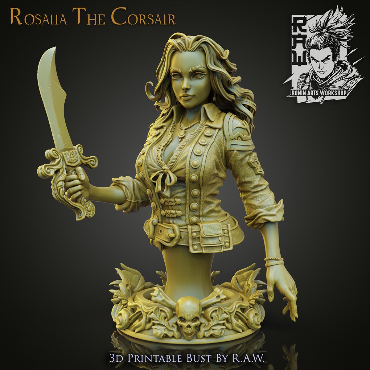 Rosalia the Corsair Bust | Fantasy Female Pirate Collectible 3D Printed Miniature | by RoninArtsWorkshop