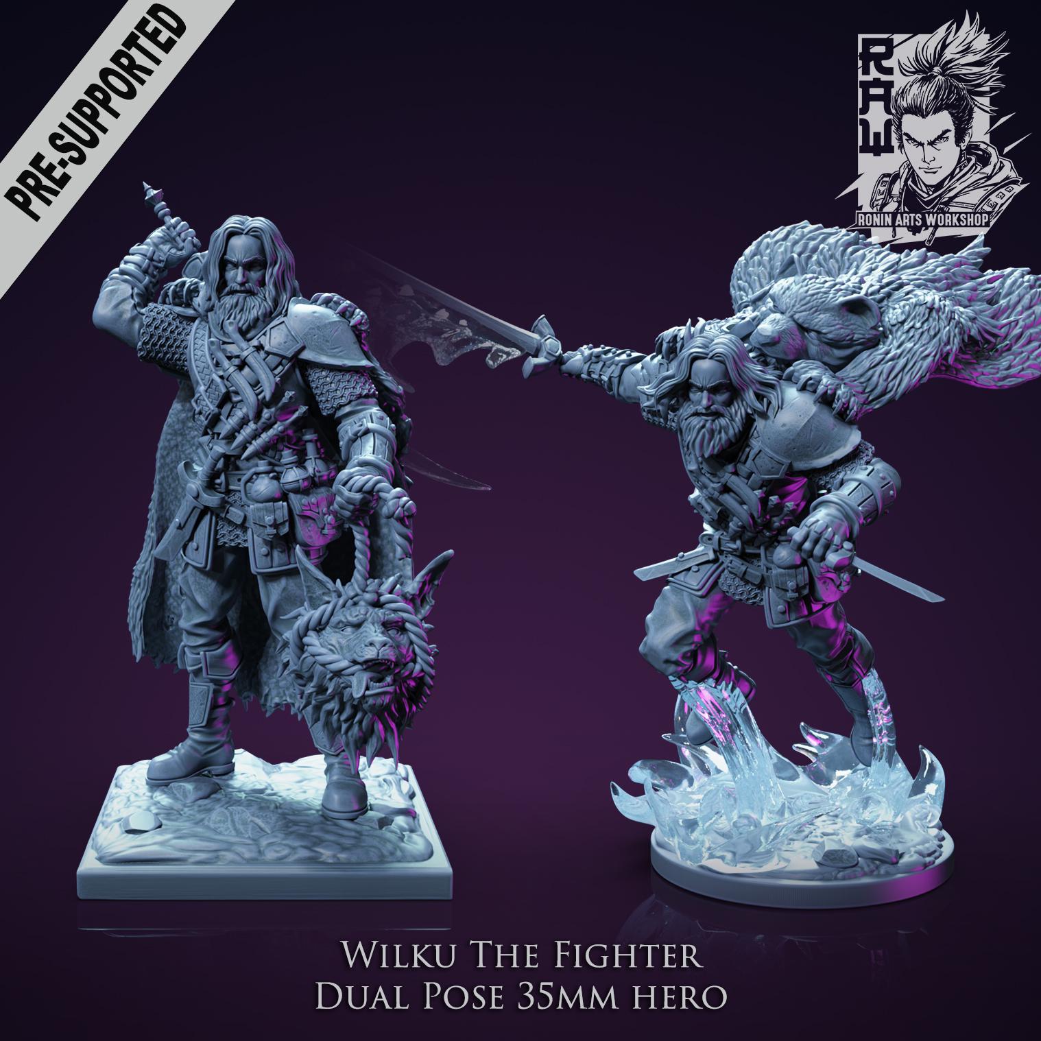 Wilku the Fighter | DnD Human Fighter Barbarian Collectible Miniatures | 35mm / 75mm | by RoninArtsWorkshop