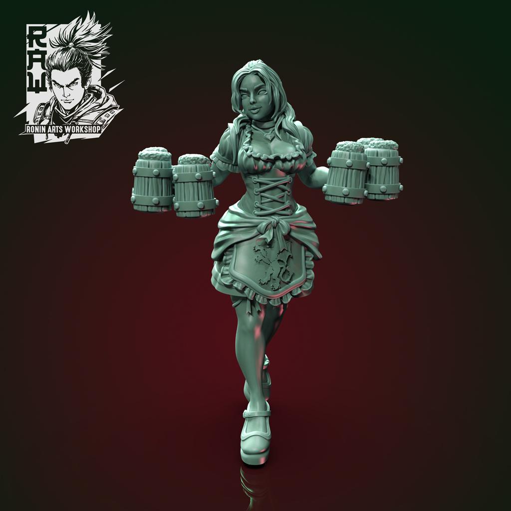 Demi | Female Fantasy Human Barmaid Collectible Miniature | 54mm / 75mm | by RoninArtsWorkshop