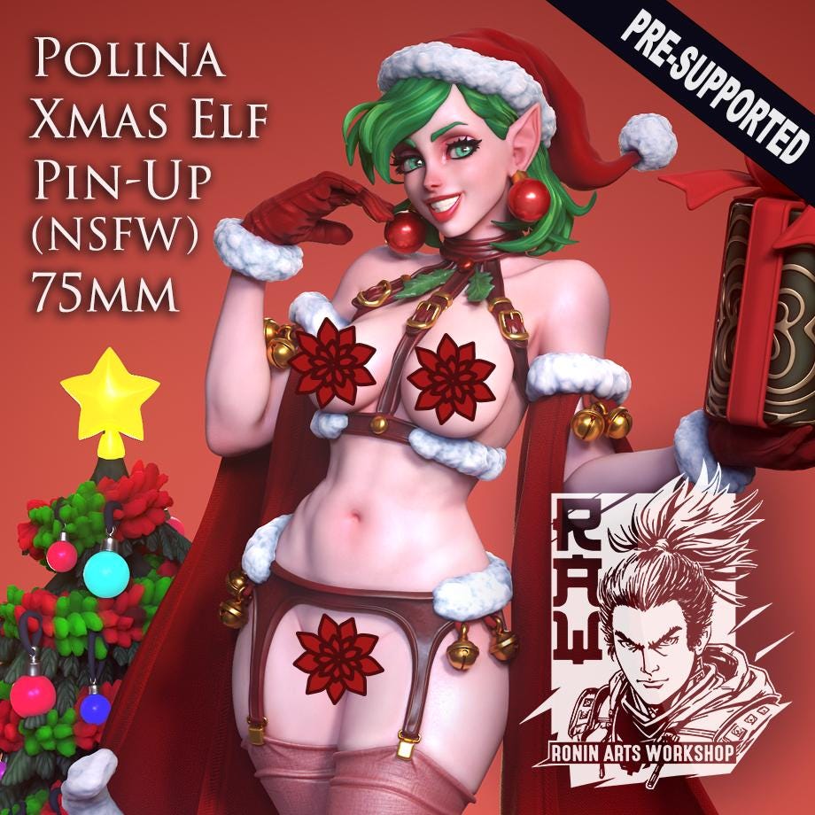 Polina | Female Fantasy Christmas Elf Collectible Pin-up Miniature | 75mm | by RoninArtsWorkshop
