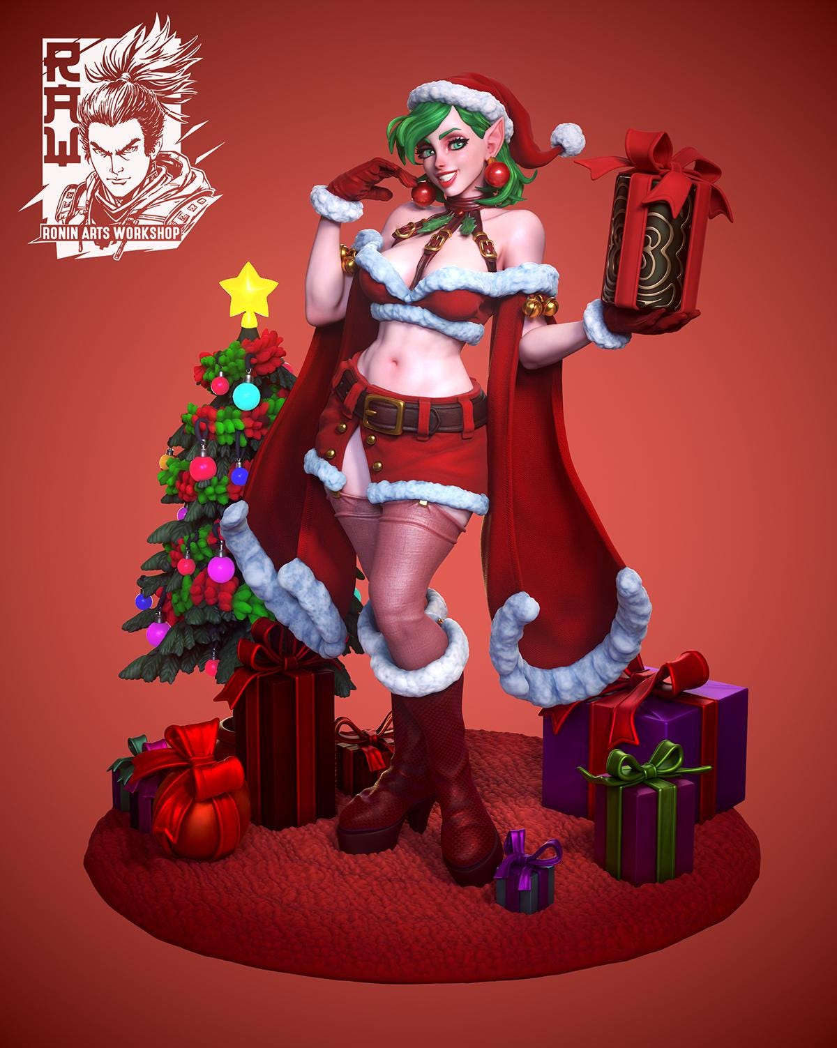Polina | Female Fantasy Christmas Elf Collectible Pin-up Miniature | 75mm | by RoninArtsWorkshop