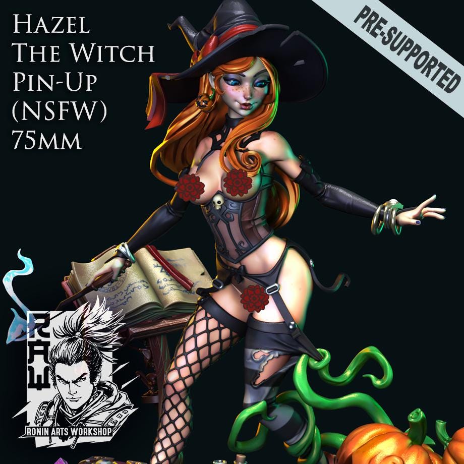 Hazel the Pumpkin Witch | DnD Female Fantasy Sorceress Halloween Collectible Miniature | 54mm / 75mm | by RoninArtsWorkshop