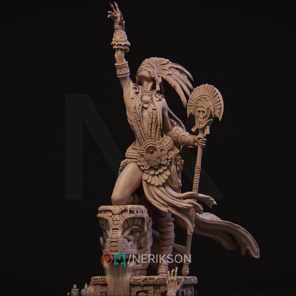 Necalin the Priestess of Death | Female Fantasy Aztec Witch Collectible Miniature Statue | 75mm / 140mm | by Nerikson