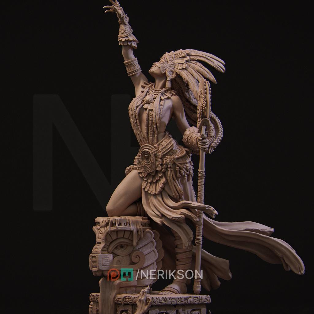 Necalin the Priestess of Death | Female Fantasy Aztec Witch Collectible Miniature Statue | 75mm / 140mm | by Nerikson