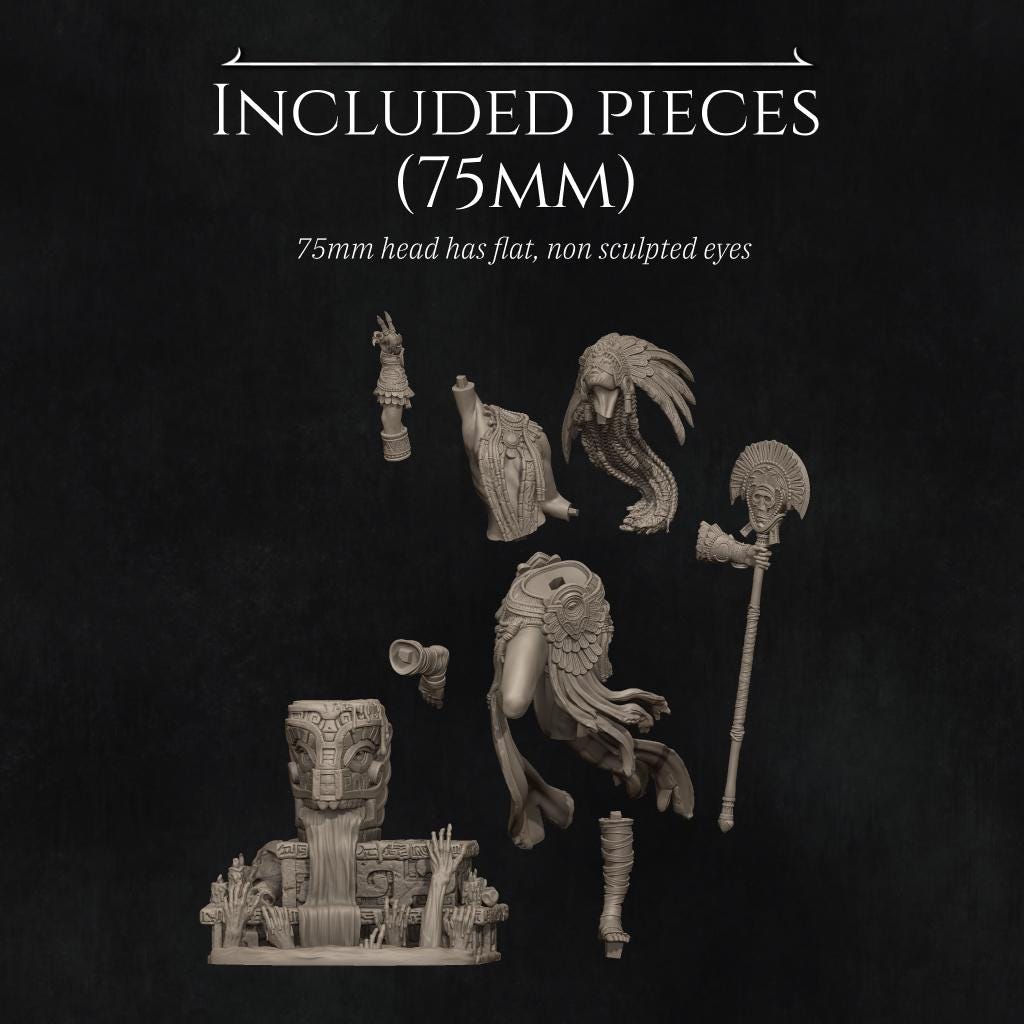 Necalin the Priestess of Death | Female Fantasy Aztec Witch Collectible Miniature Statue | 75mm / 140mm | by Nerikson