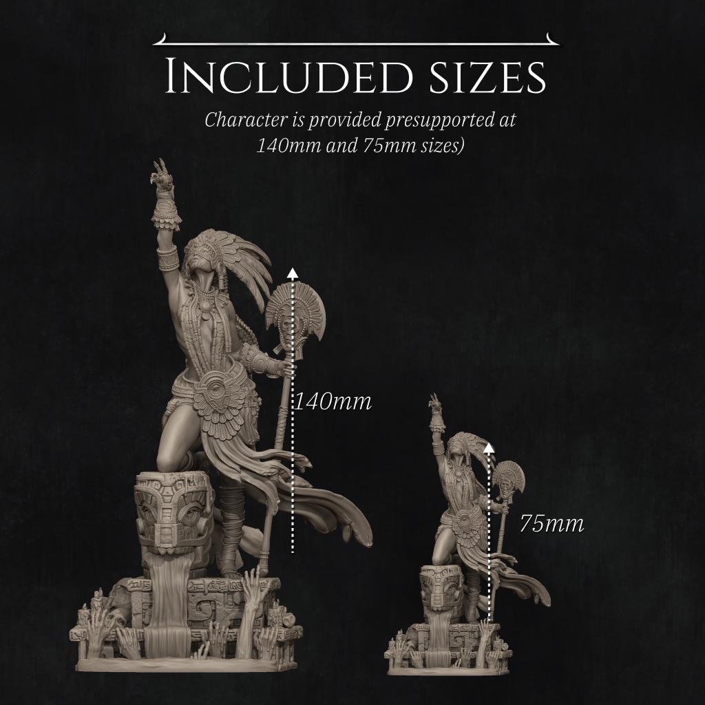 Necalin the Priestess of Death | Female Fantasy Aztec Witch Collectible Miniature Statue | 75mm / 140mm | by Nerikson