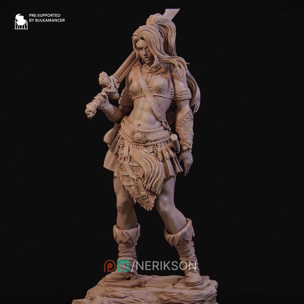 Lia the Barbarian | Female Fantasy Fighter Barbarian Collectible Miniature Statue | 75mm / 140mm | by Nerikson