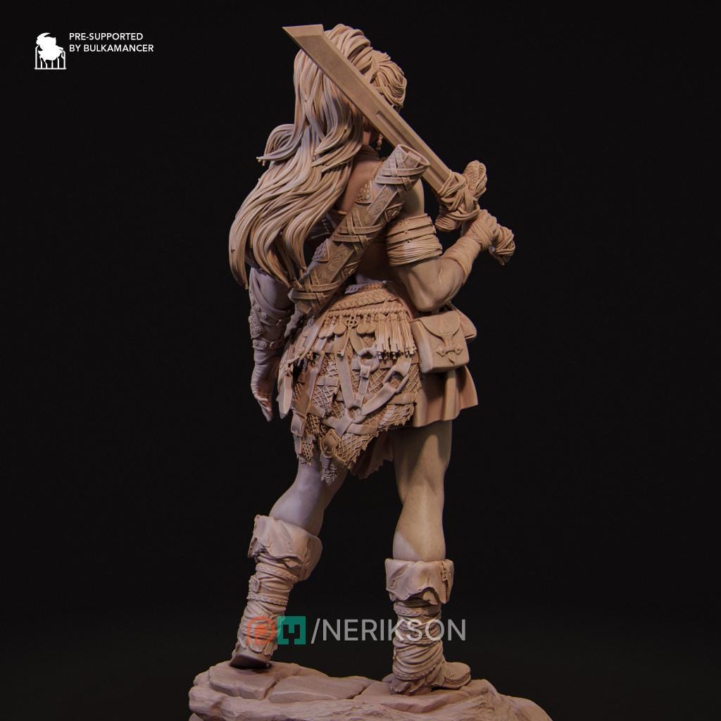 Lia the Barbarian | Female Fantasy Fighter Barbarian Collectible Miniature Statue | 75mm / 140mm | by Nerikson