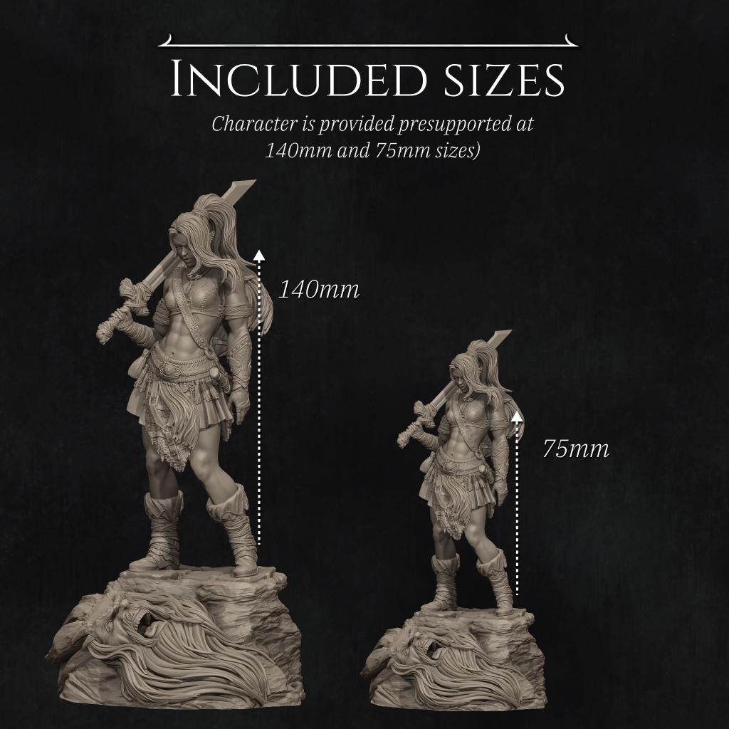 Lia the Barbarian | Female Fantasy Fighter Barbarian Collectible Miniature Statue | 75mm / 140mm | by Nerikson