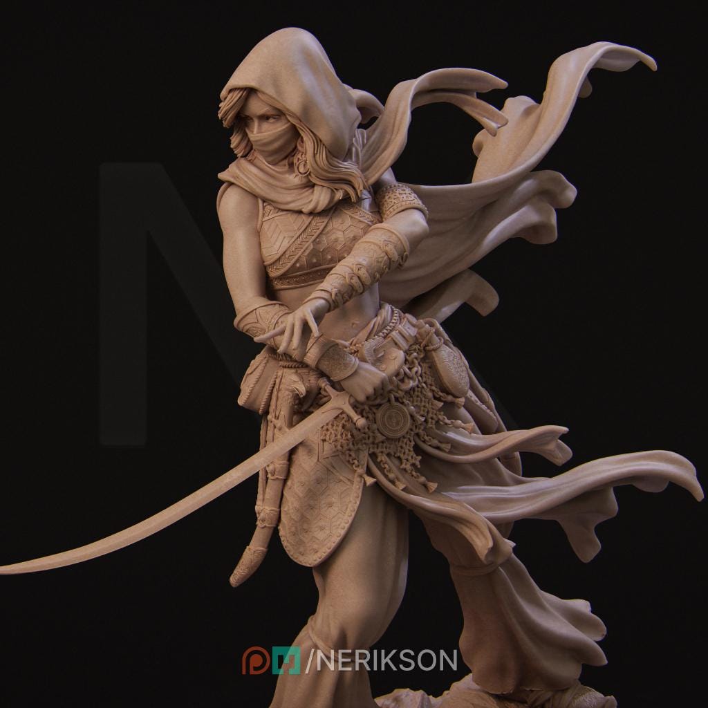 Warrior of the Sands | Female Fantasy Persian Warrior Fighter Collectible Miniature Statue | 75mm / 140mm | by Nerikson