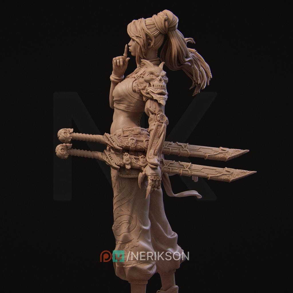 Neo-Nixxi | Cyberpunk Female Ronin Samurai Collectible Miniature Statue | 75mm / 140mm | by Nerikson