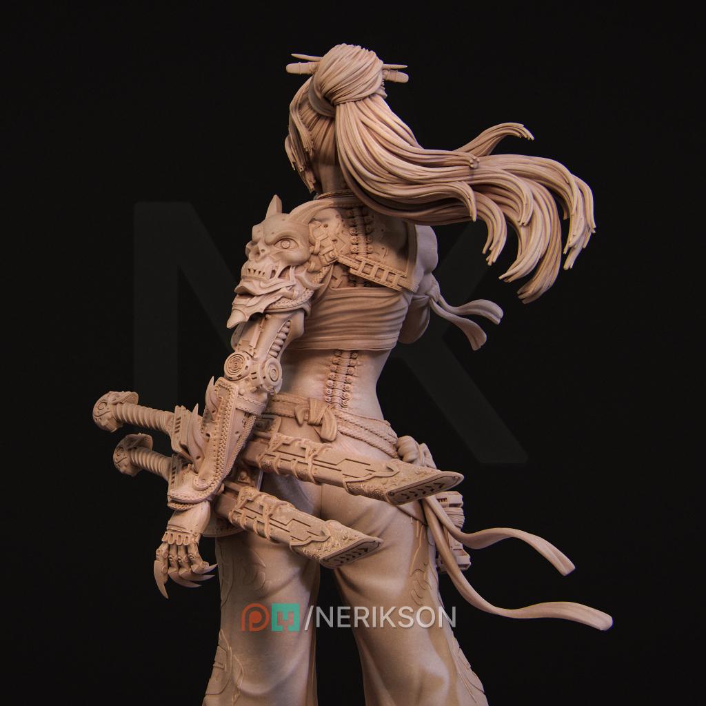 Neo-Nixxi | Cyberpunk Female Ronin Samurai Collectible Miniature Statue | 75mm / 140mm | by Nerikson